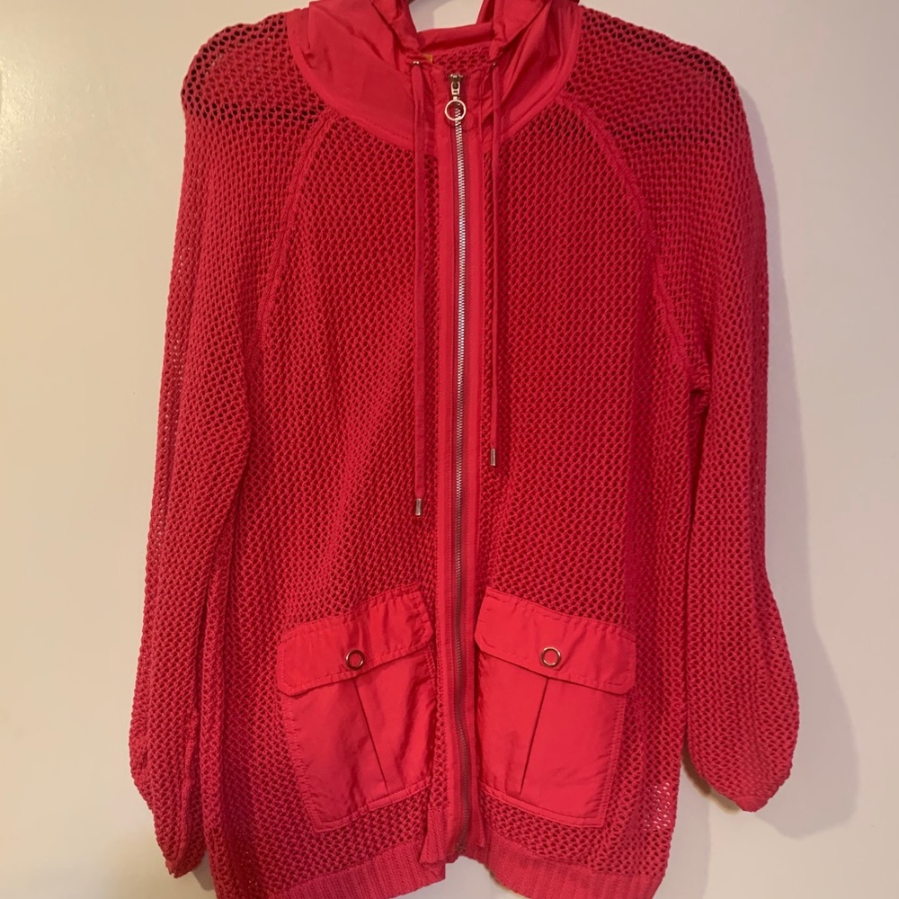 Ruby Rd. Crocheted hooded jacket with pockets